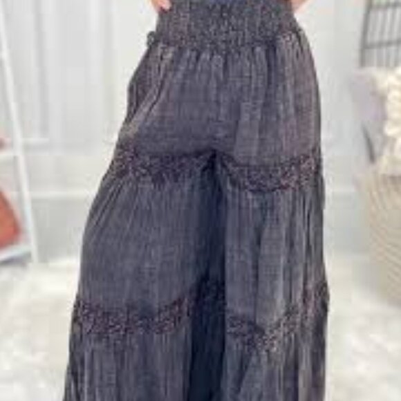 NWOT Oli & Hali Tiered Wide Leg Goth Lace Boho Smocked Pants - Picture 6 of 11
